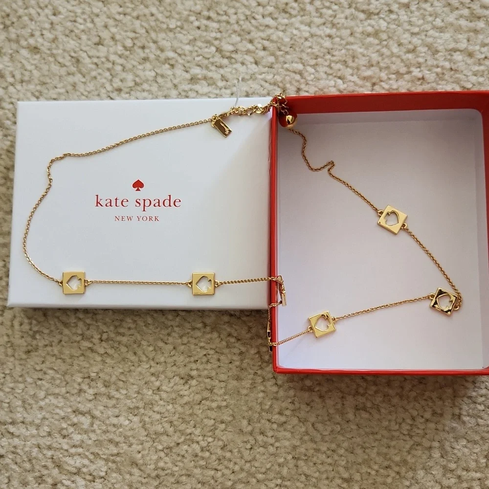 NWOT Kate Spade Hole Punch Logo Station Necklace Gold Tone Long Layering - Picture 3 of 5